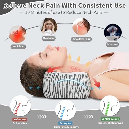 Neck Support Pillow, Cervical Neck Roll Memory Foam Pillow, White & Black
