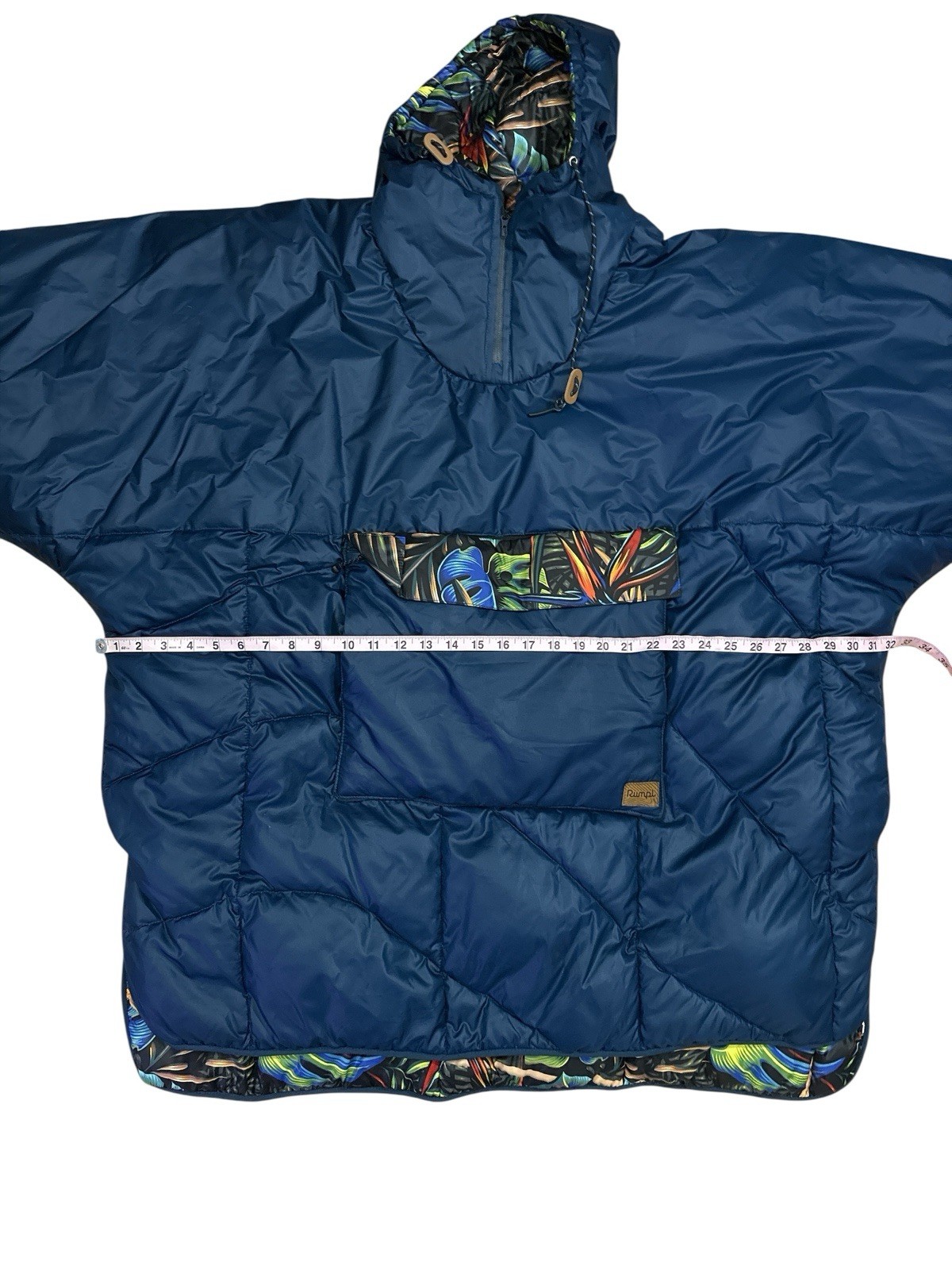 Rumpl Original Puffy Poncho L Navy Blue Hawaii Floral Camping Hiking Packable