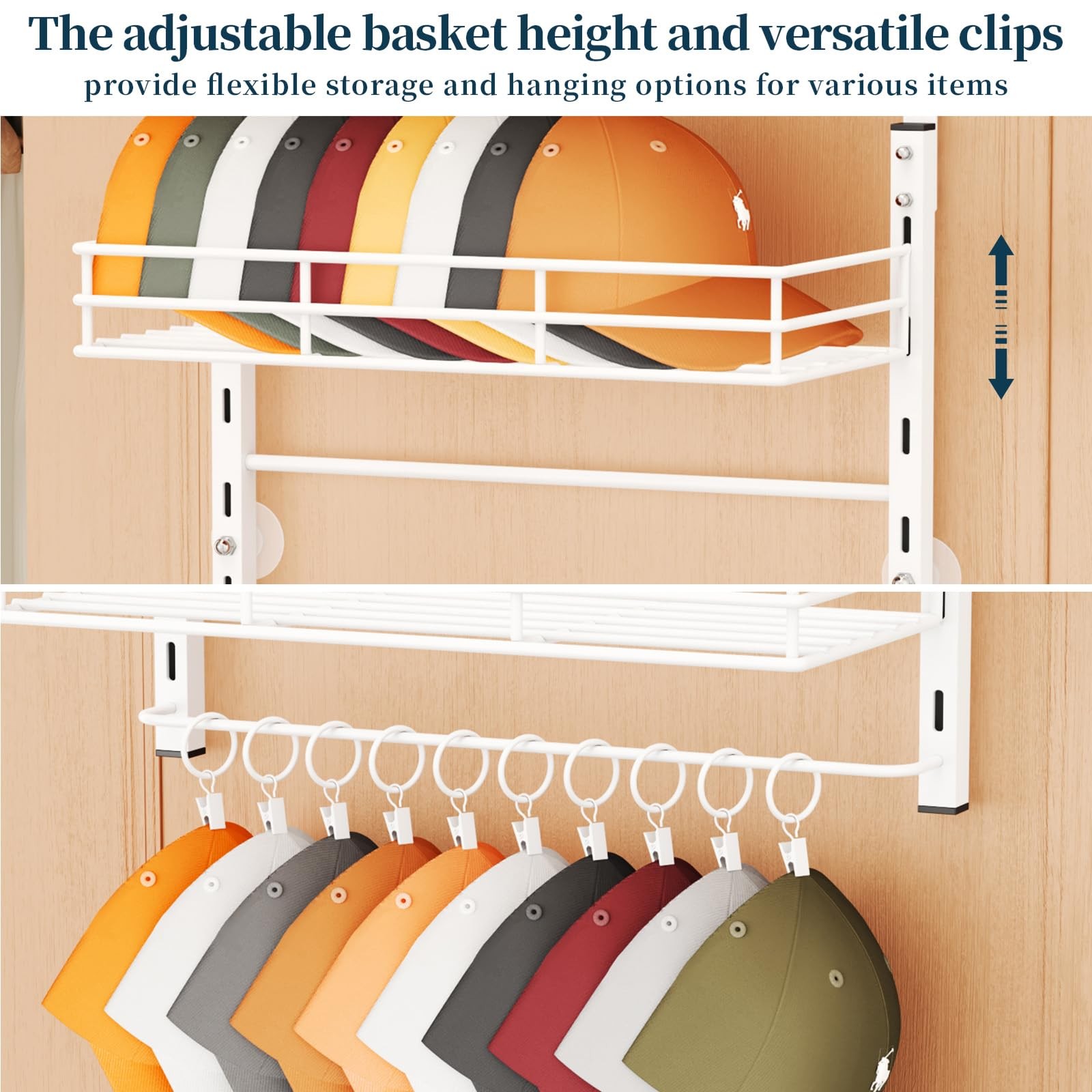 Over Door Hat Organizer 3 Tier Wall Mounted Hat Rack with 2 Adjustable Metal...
