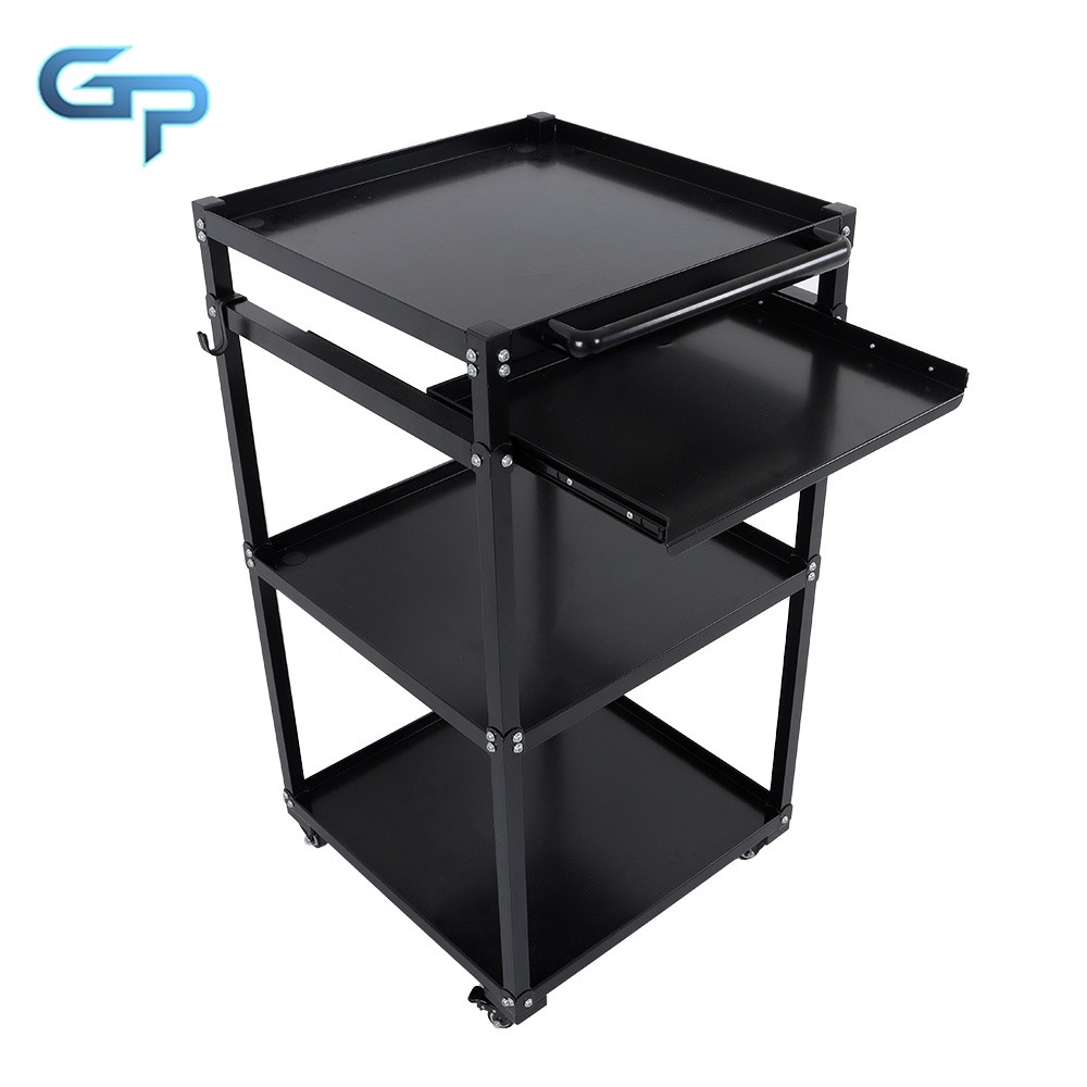 3 Shelves Aluminum AV Utility Cart With Keyboard Tray Height Adjustable Height