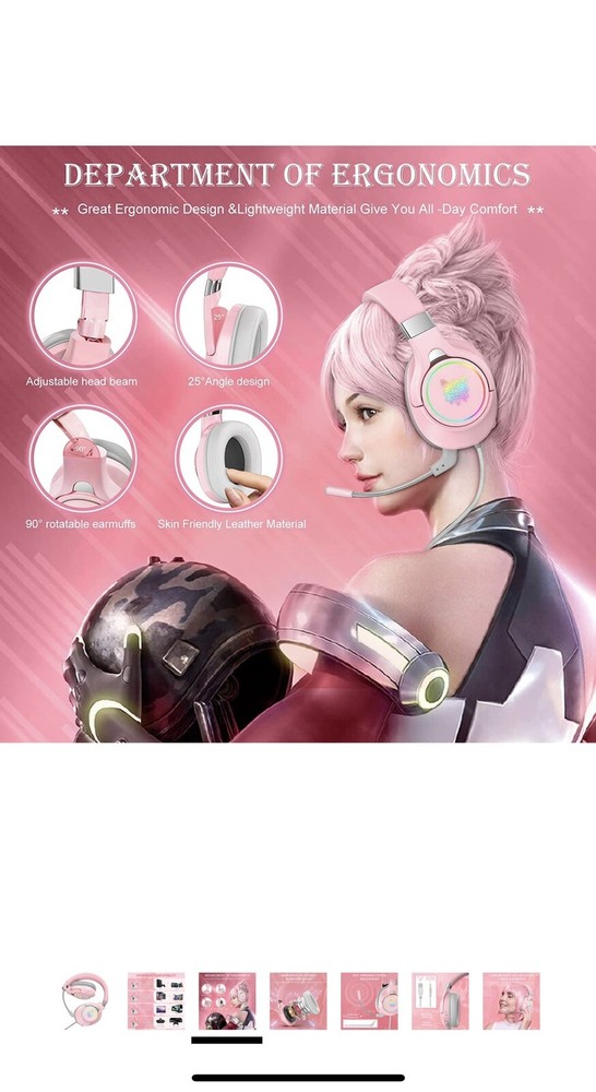 Foldable Pink Gaming Headset Compatible