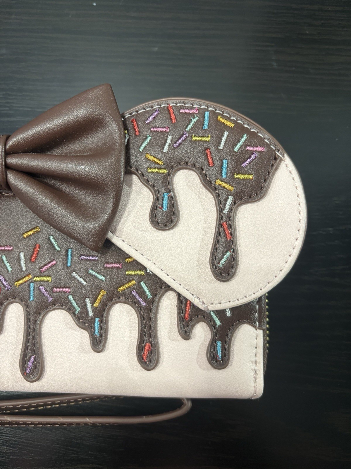 Loungefly Disney Minnie Mouse Chocolate Pink Lollipop Ears Wallet with Bow NWT