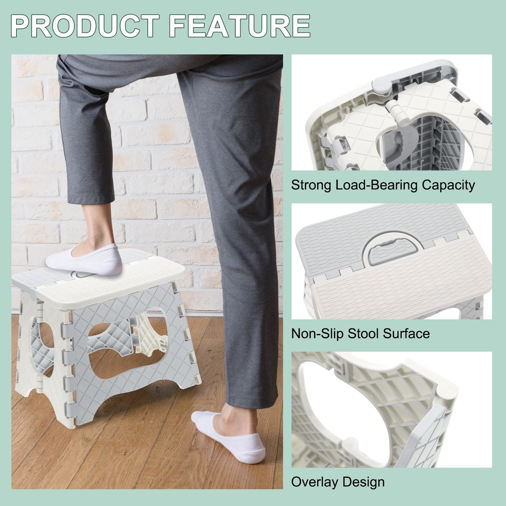 8" Folding Step Stool for Adults 165 lbs Capacity Grey