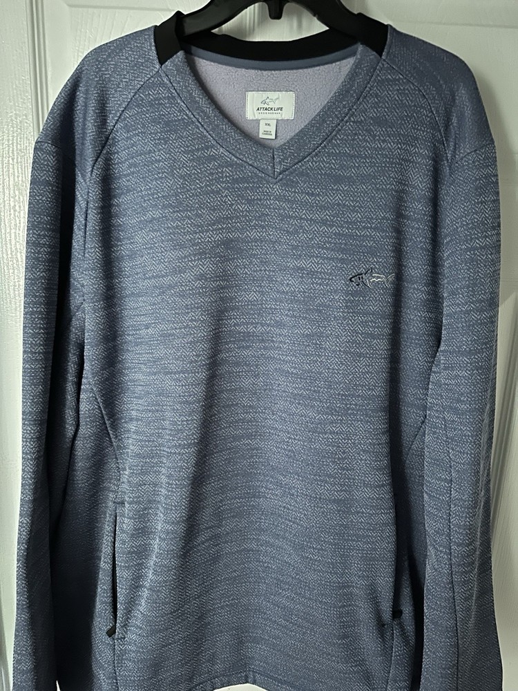 Greg Norman Blue V-Neck Pullover w/Zipper Side Pockets & Fleece Lining.