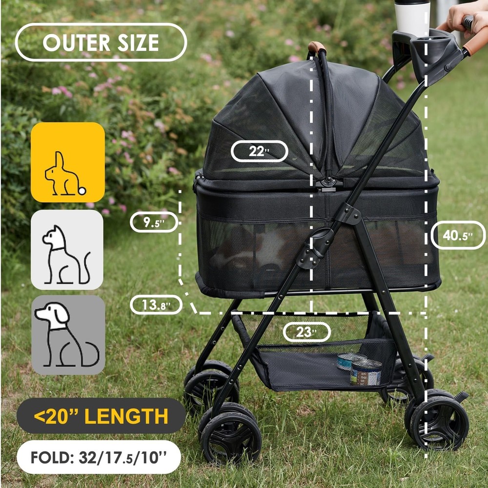 3 in 1 Pet Stroller with Removable Carrier, Folding Stroller for Small/Medium...