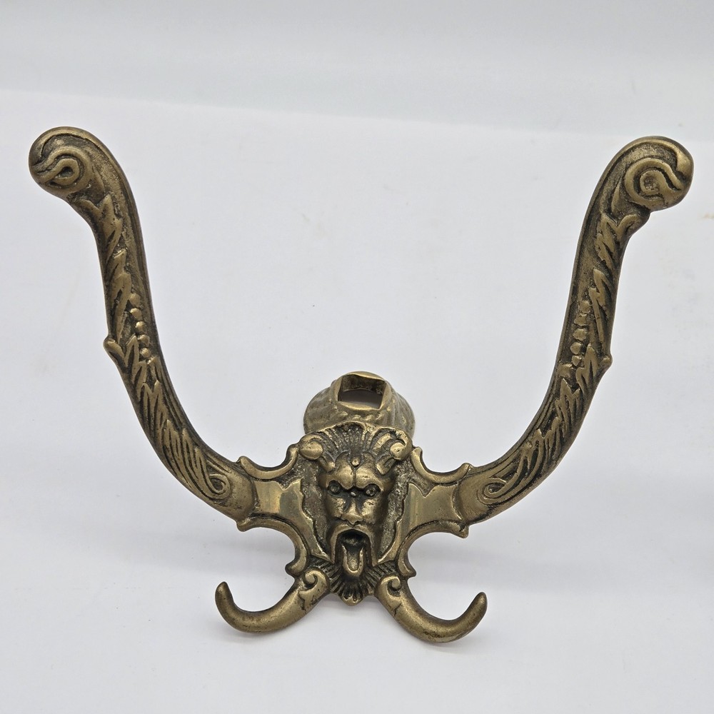 2 Antique Victorian Gargoyle Devil Hook Hat or Coat Rack Cast Iron Pair