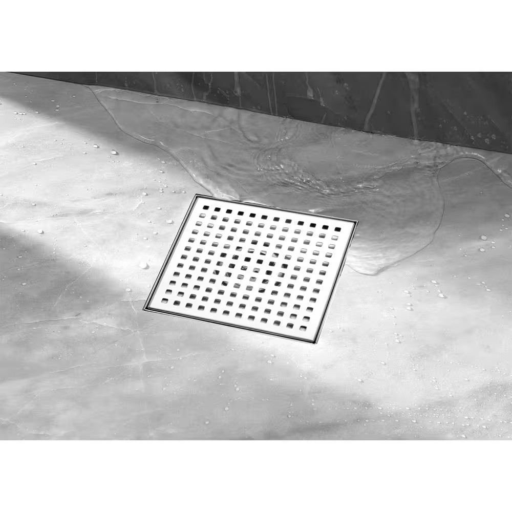 6 In. Square Stainless Steel Shower Drain - Square Hole Pattern
