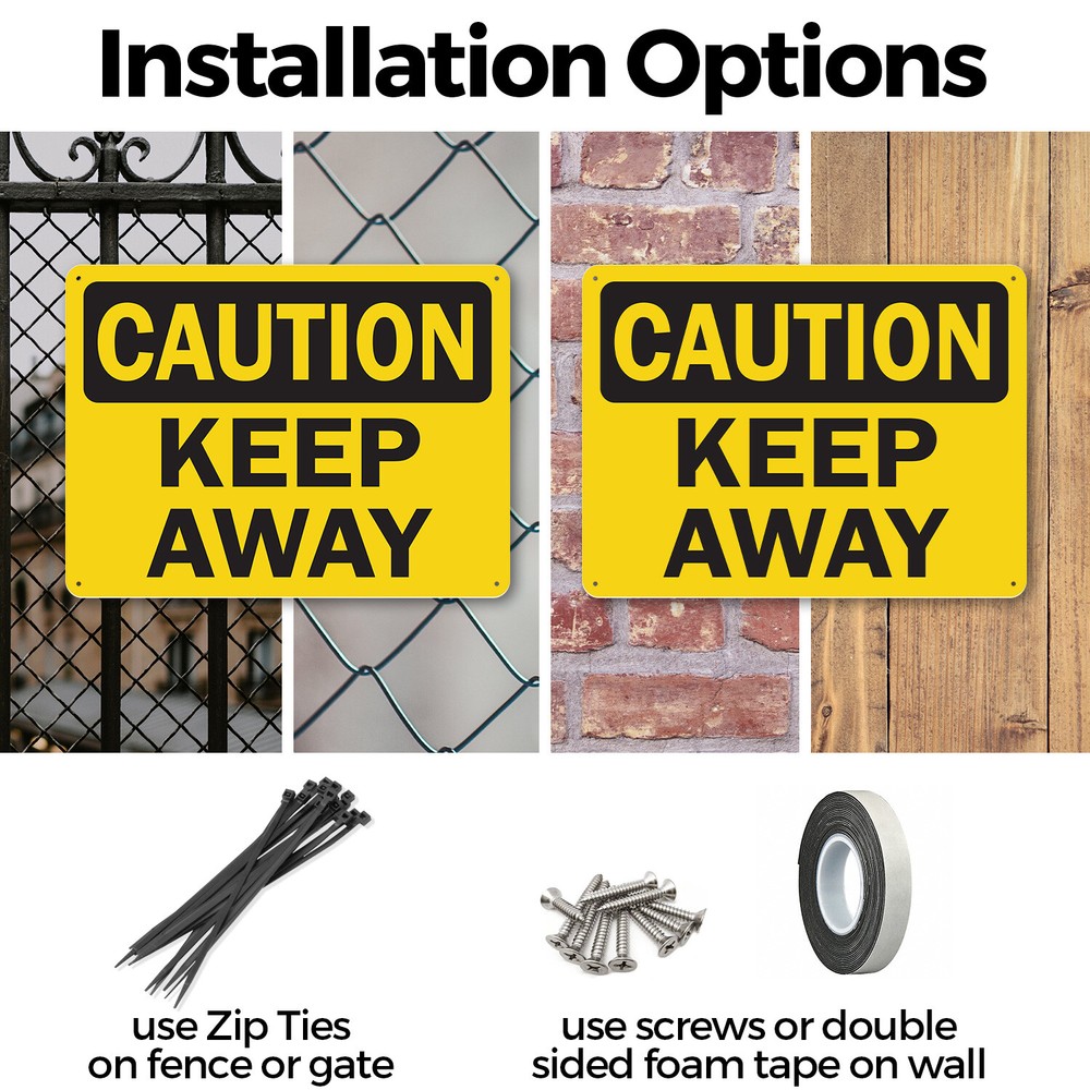 (2 Pack) Keep Away OSHA Caution Sign Decal Metal Plastic