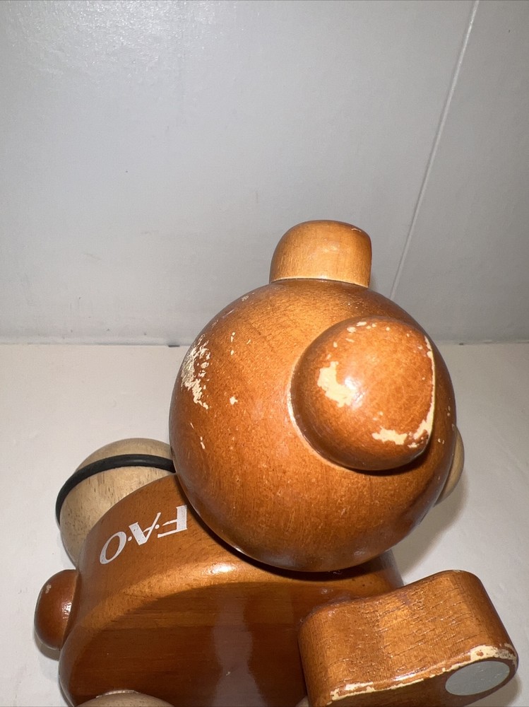 FAO Swartz Teddy Bear Wooden Brown Pull Toy EUC