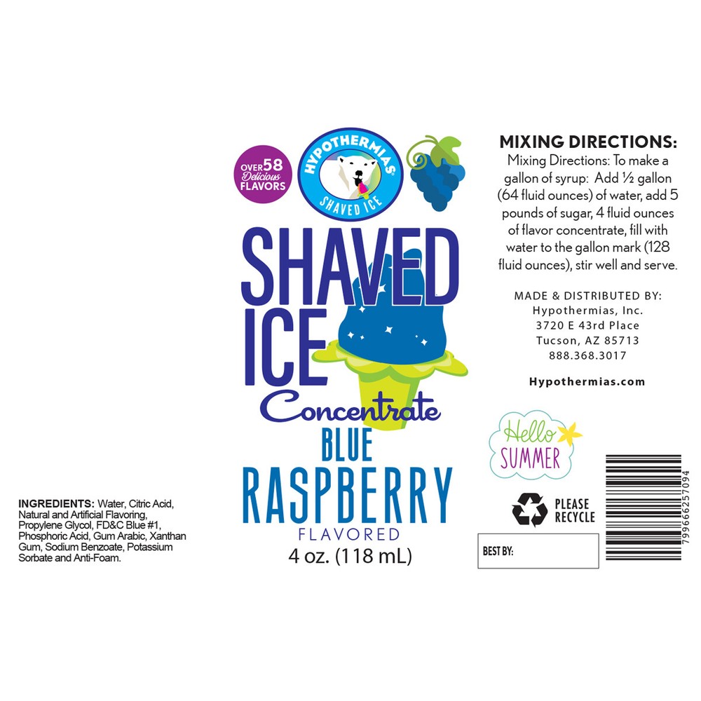 Hypothermias BLUE RASPBERRY 🍧 Snow Cone machine Syrup Concentrate UNSWEETENED