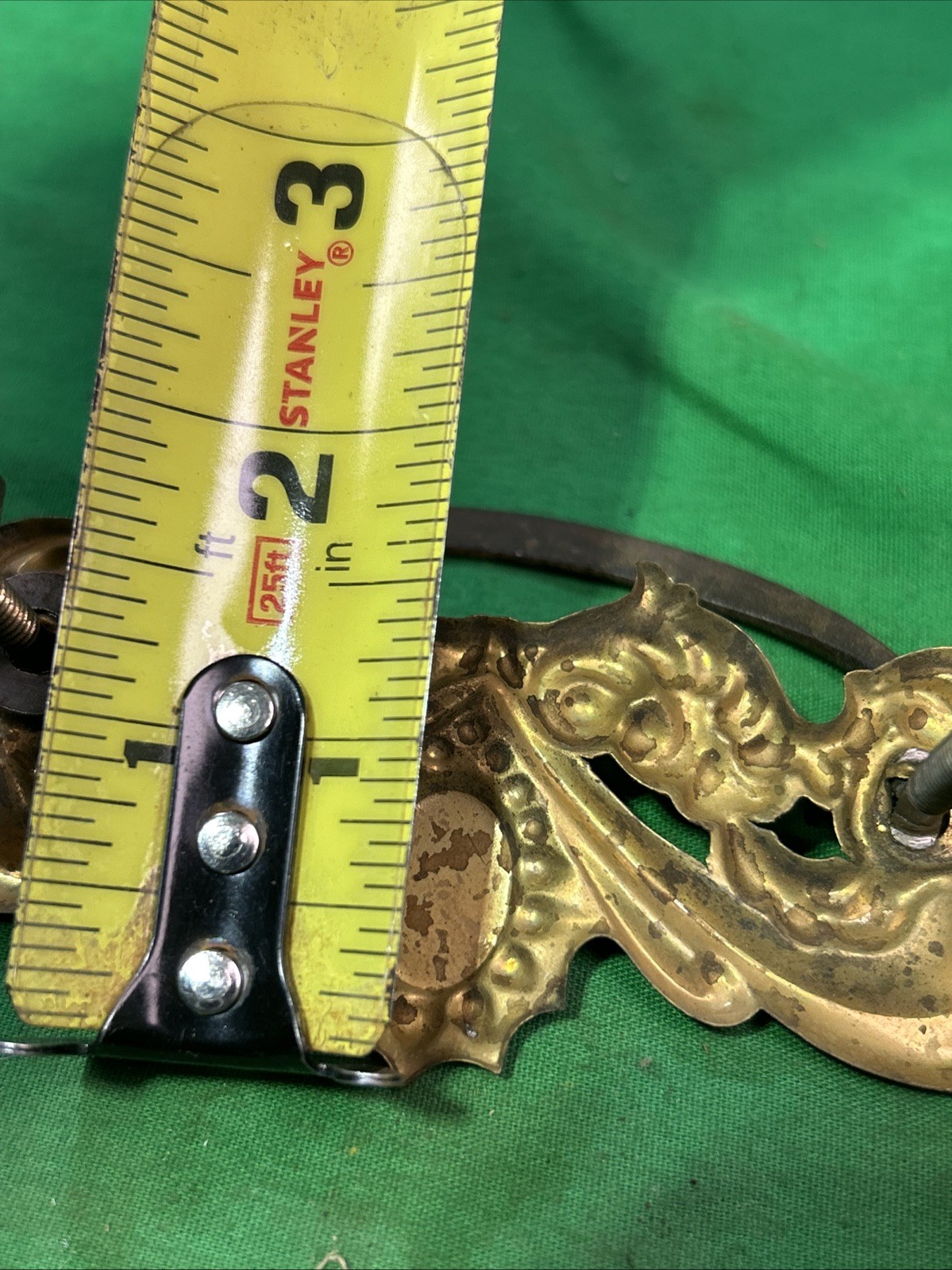 Two ANTIQUE Brass Pressed Drawer Pull Furniture Hardware Circle Metal Bail