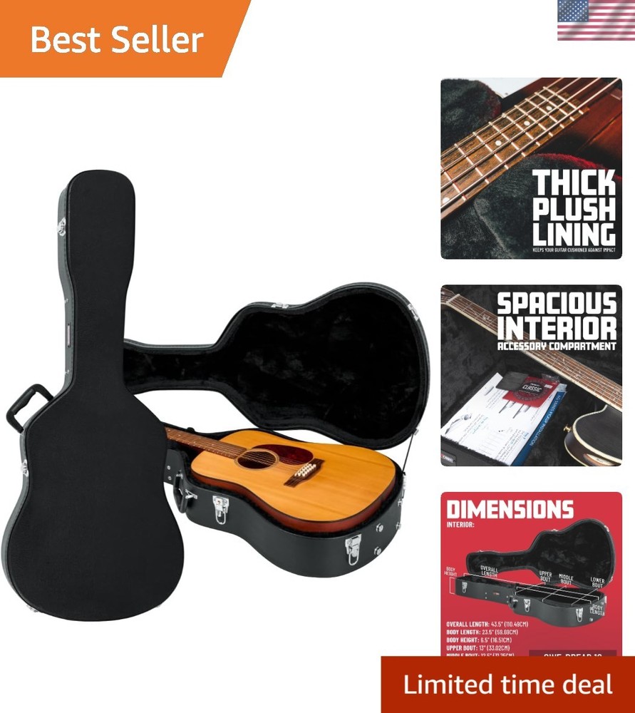 Durable 6/12 String Acoustic Guitar Case with Plush Interior & Locking Latch