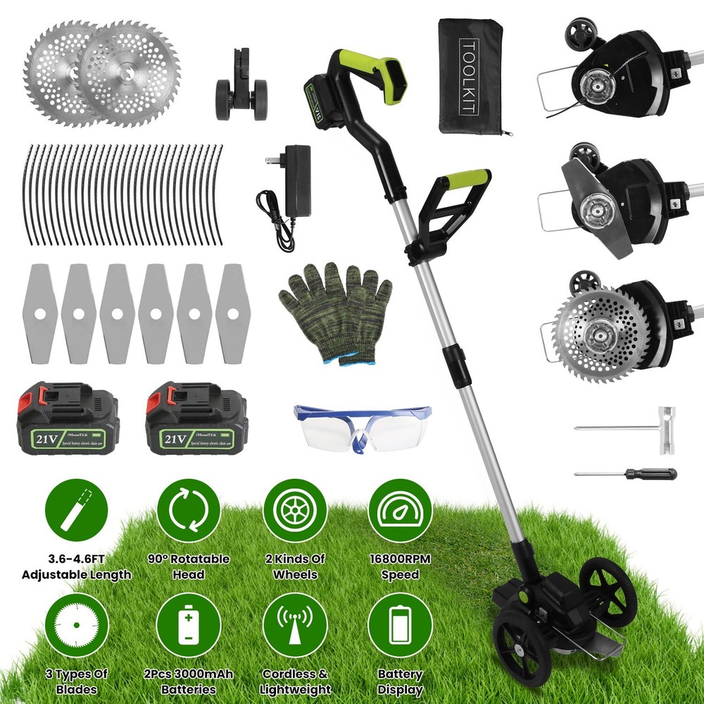 21V Cordless String Trimmer Edger WeedWhacker Grass Eater Lawn Cutter 2 Battery