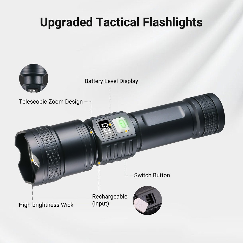 2 Pack Super Bright 9900000LM LED Tactical Flashlight Rechargeable Work Lights