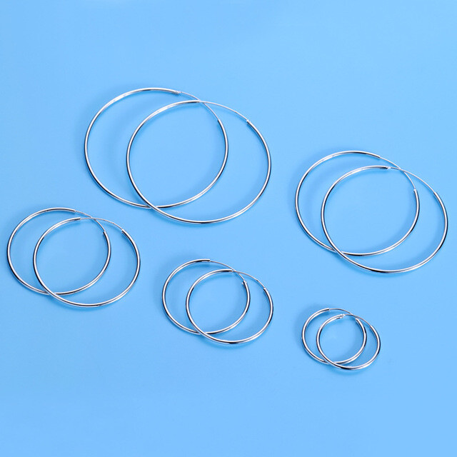 925 SOLID STERLING SILVER PLAIN 1MM THICK ROUND ENDLESS HOOP 10-50MM LIP EAR D36