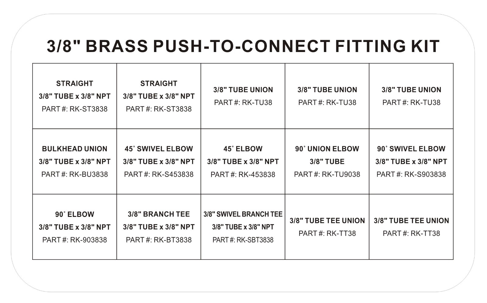 Road Superior DOT Approved Asstd 3/8” Brass Quick Connect Air Line Fitting Kit