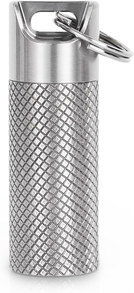 100% Waterproof Titanium Pill Box Keychain - TSA Approved, Strong Silver-mini