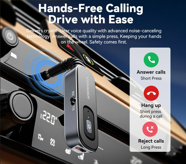 2-in-1 Bluetooth Audio Receiver Transmitter Wireless Bluetooth 5.1 3.5mm AUX