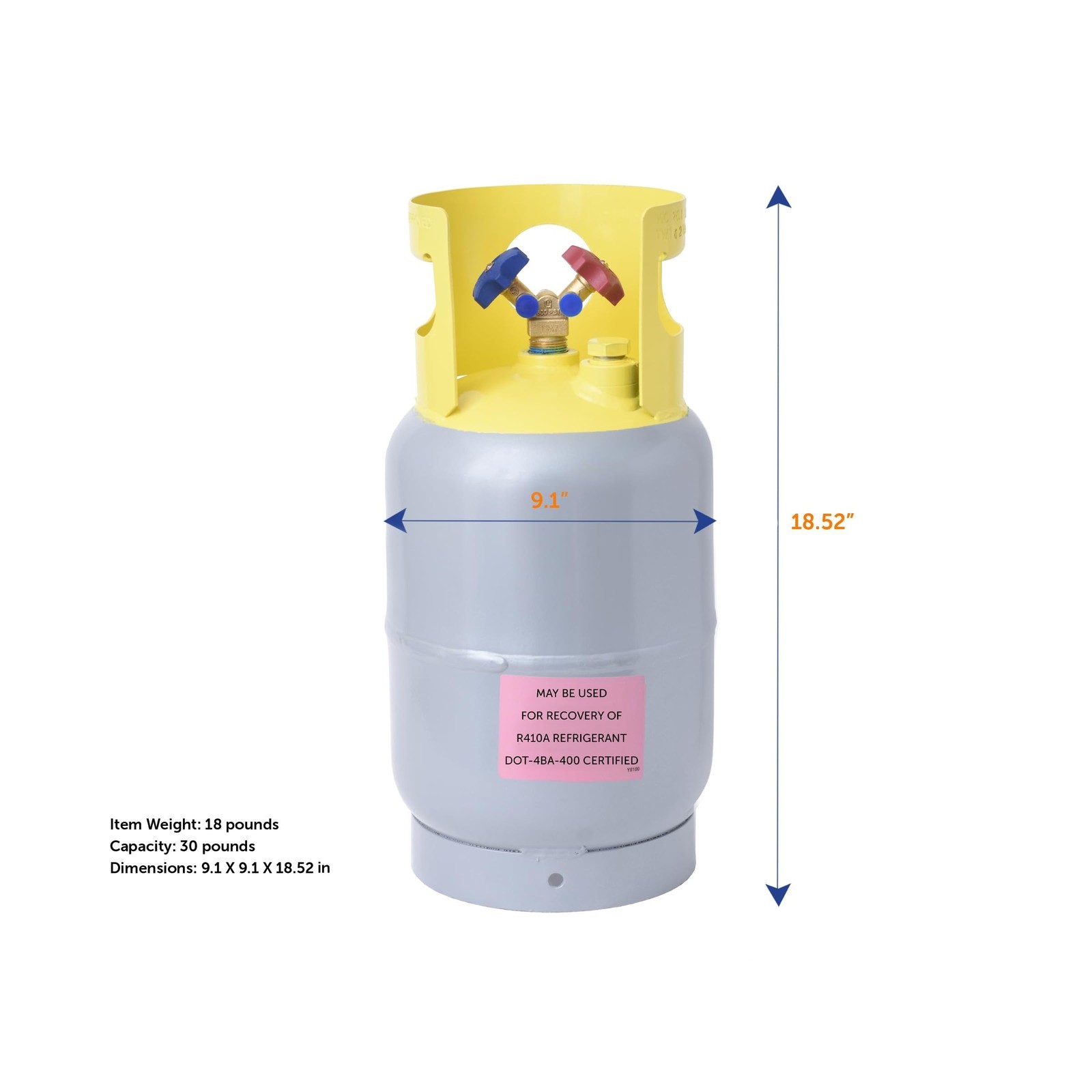 Flame King 30-LB Pound Refrigerant Recovery Cylinder Tank, Y-Valve for Liquid...
