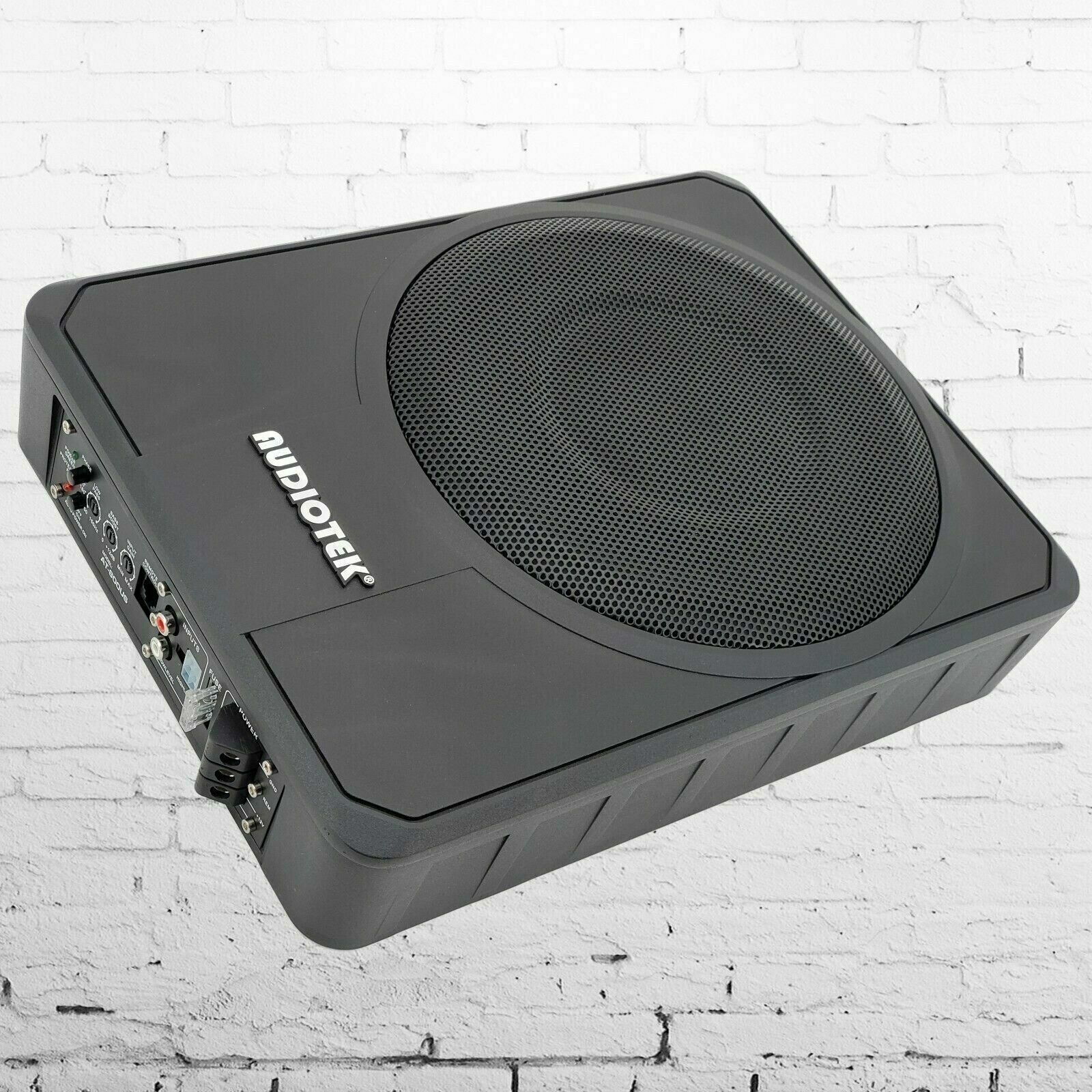 Audiotek 1000w 10" Compact Car Under Seat Powered Subwoofer Super Slim with KIT