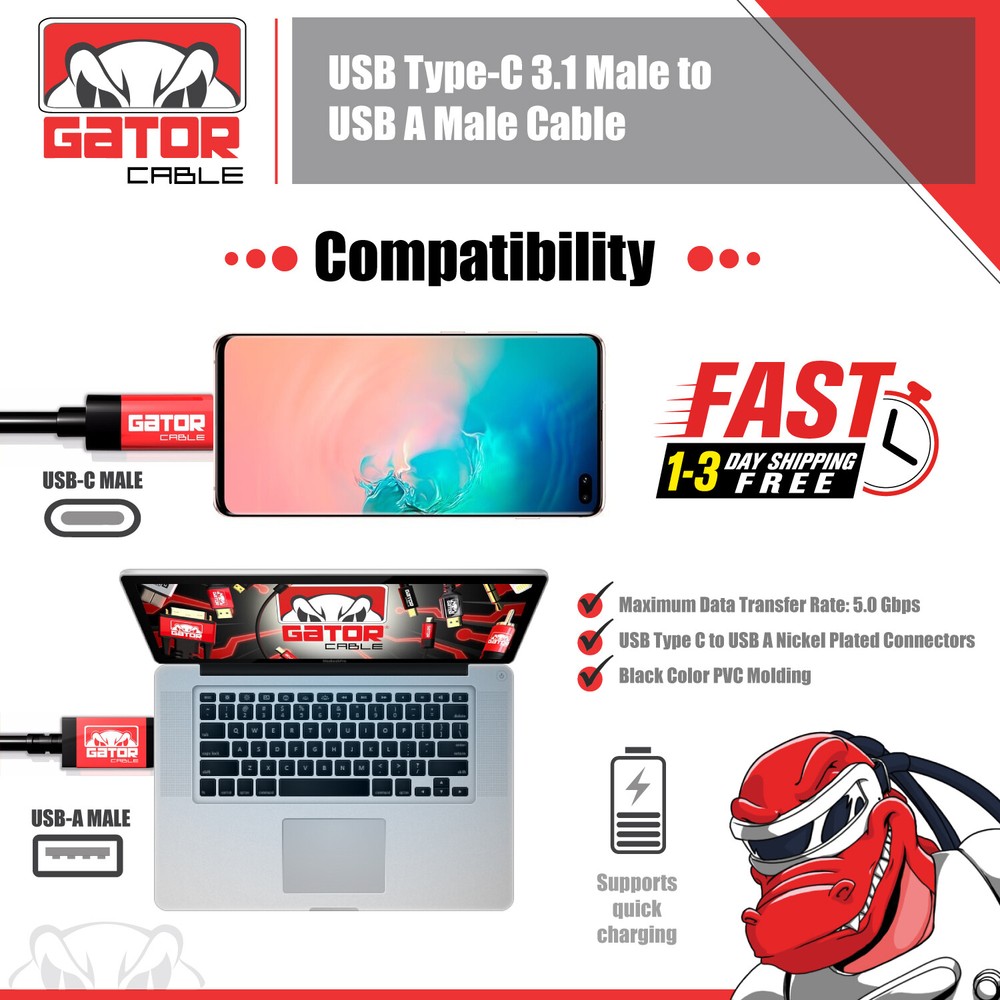 USB-C To USB-A 3.1 Phone Fast Charger Cable Data Sync Type C Cord Universal