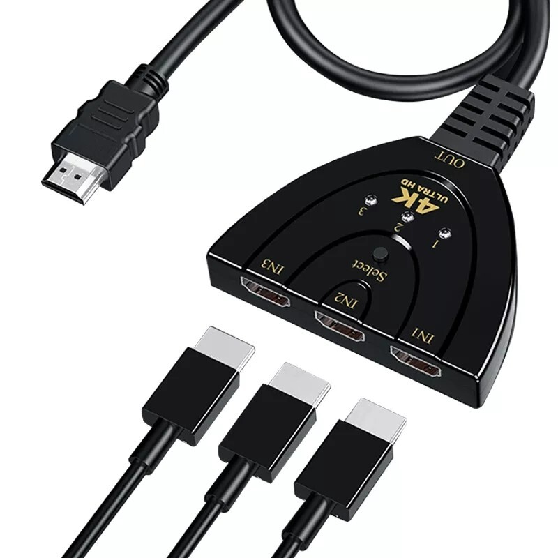 2FT-4K HDMI 2.0 Cable Auto Switch Switcher Splitter Adapter 3 In-1 Out Device