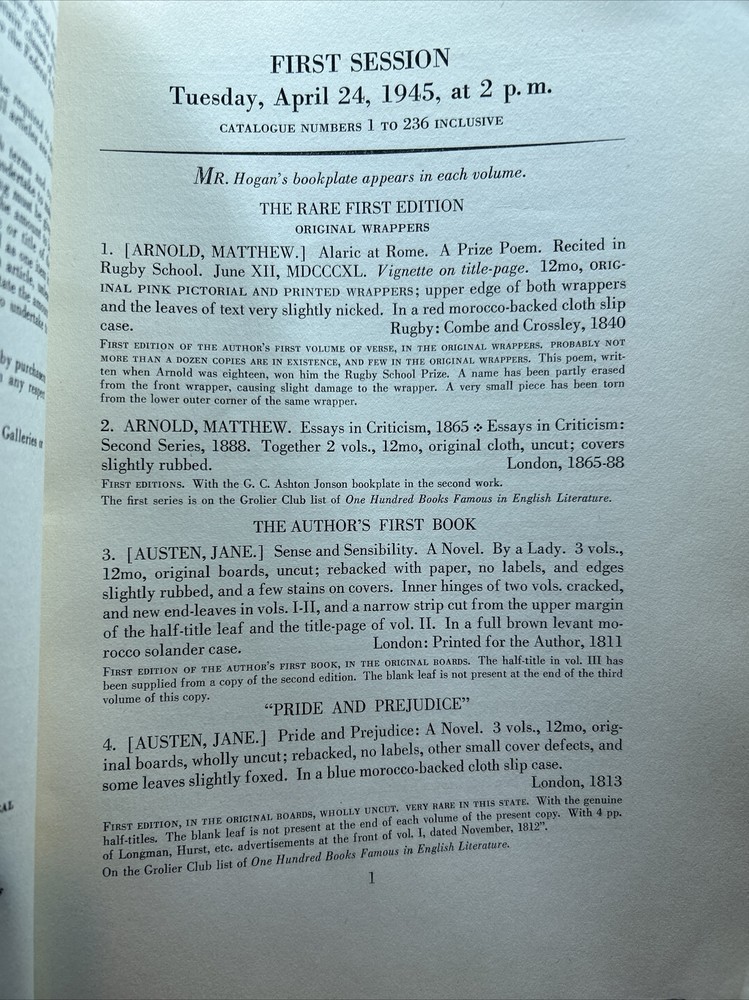 Parke-Bernet Catalog: Frank J. Hogan Library Collection- 1945