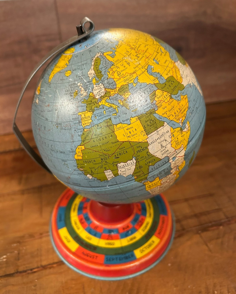 Vintage Ohio Art Co Tin Lithograph Globe.