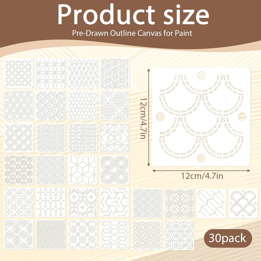 Plastic Sashiko Stencil, 4.7 X 4.7 Inch Embroidery Stencil Geometric Pattern