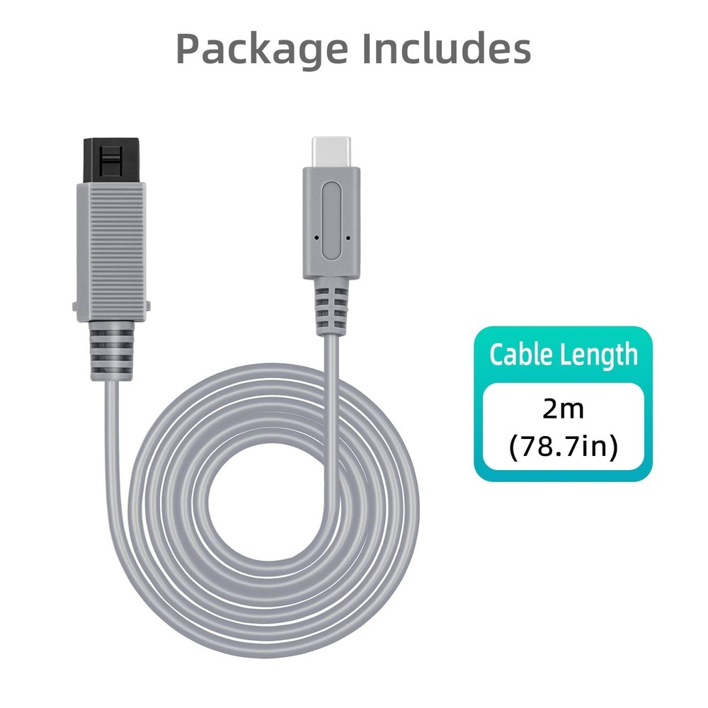 Lightweight 2m Type C Charging Cable for Wii Console - Perfect Replacement