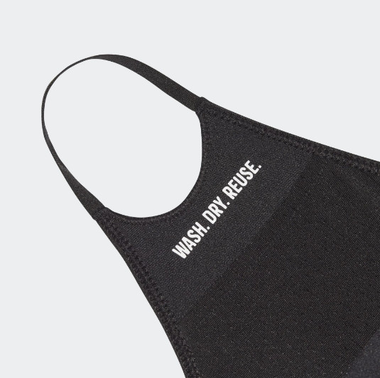 NWT Adidas Face Cover Soft Washable Reusable 2 Layer Machine Black 3 Pack SMALL