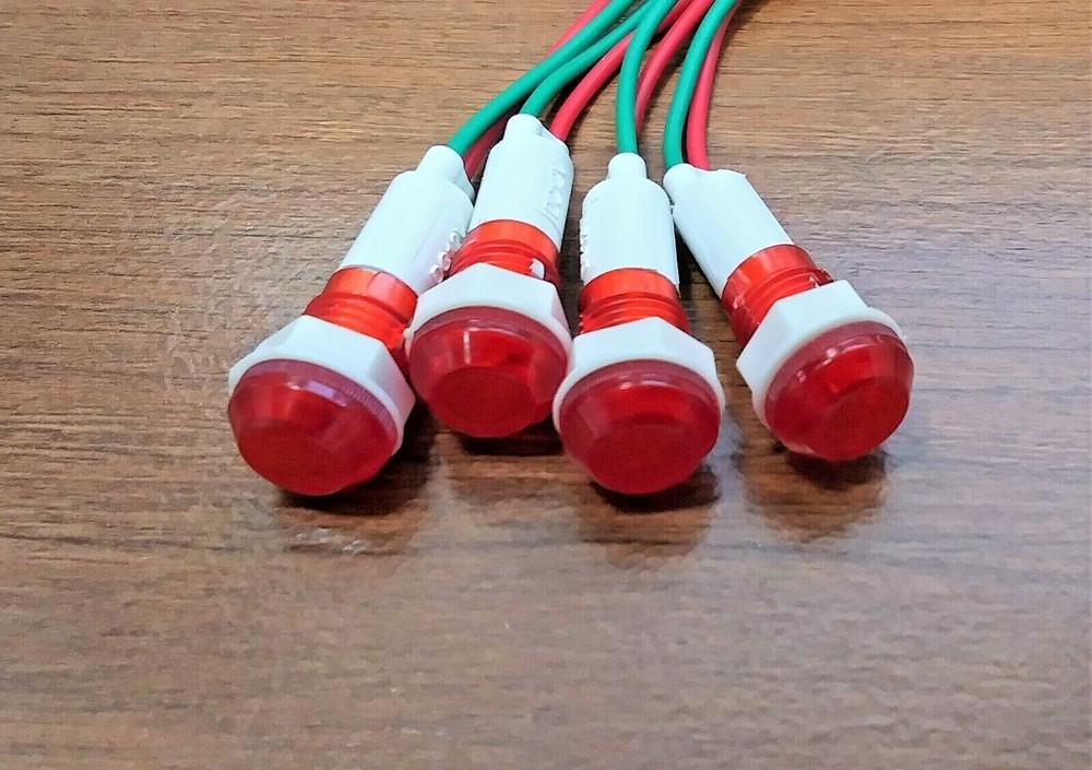 4 BBT 12 volt AC/DC Waterproof Red LED Low-Profile Indicator Lights