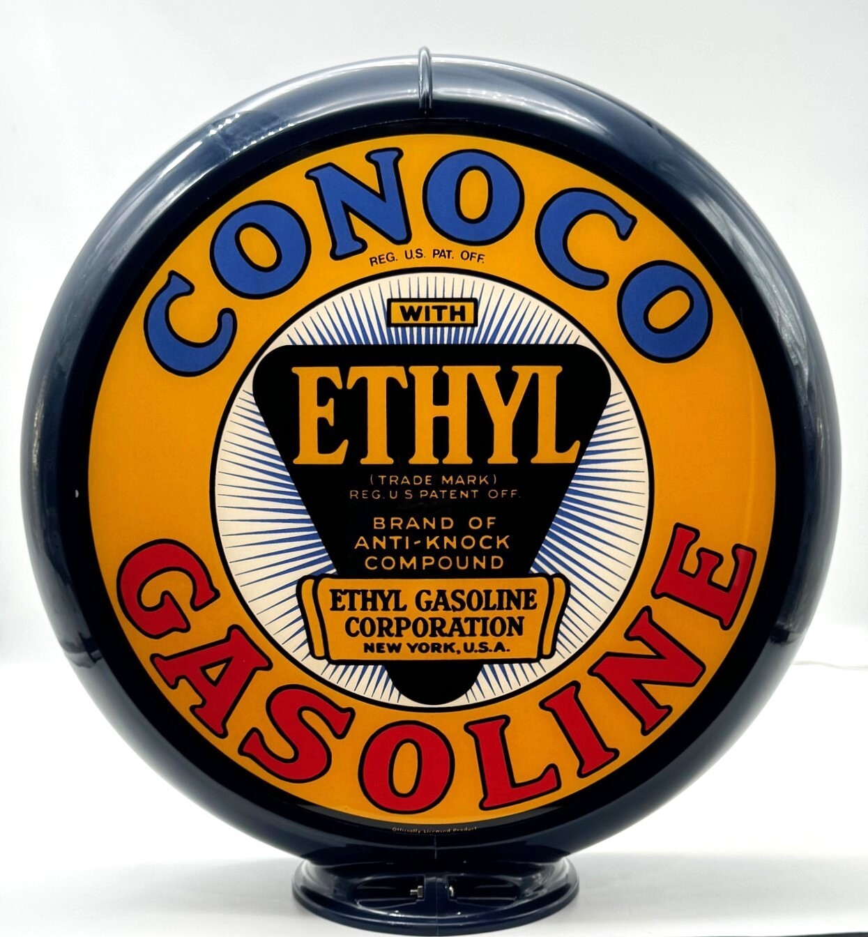 CONOCO ETHYL Yellow Background 13.5" Gas Pump Globe SHIPS ASSEMBLED!