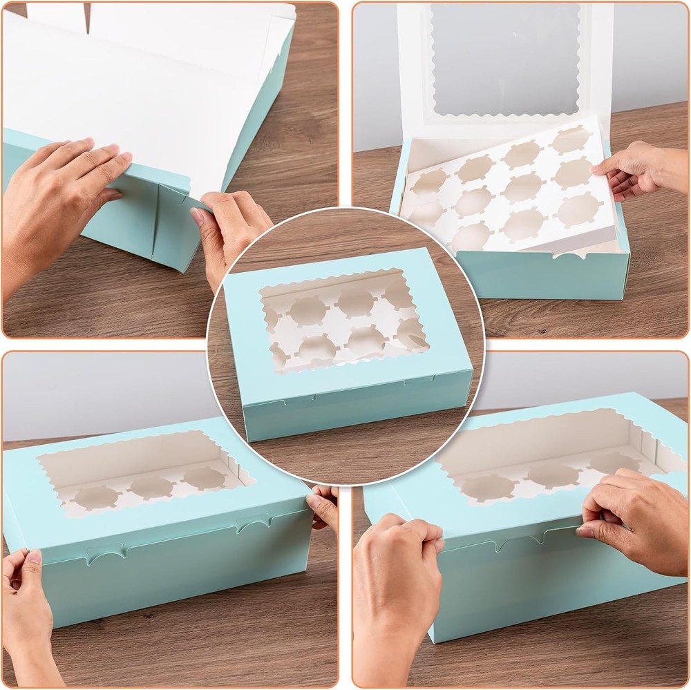 6 Pack Cupcake Boxes Holds 12 Count Baby Blue