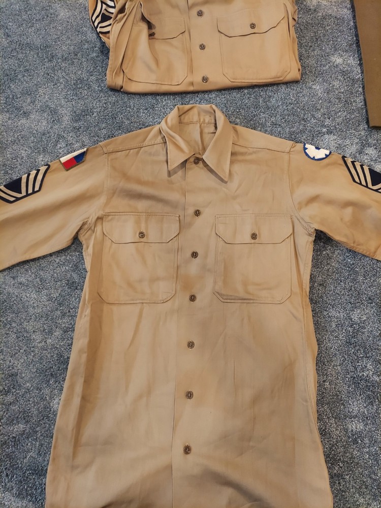 WWII Uniform Grouping - WW2 Sergeant Uniform Set - Jacket, Pants, Overcoat Etc