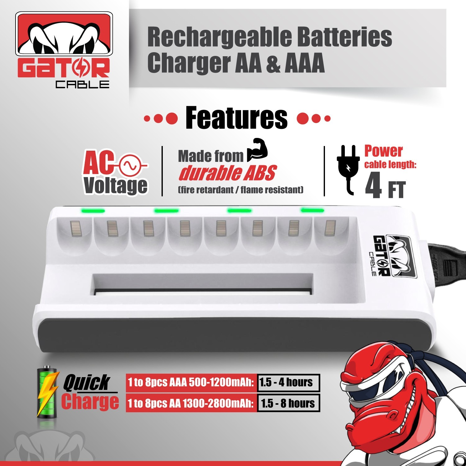 Rechargeable Battery Charger AA AAA Ni-MH Ni-CD Automatic Charged Red LED Light