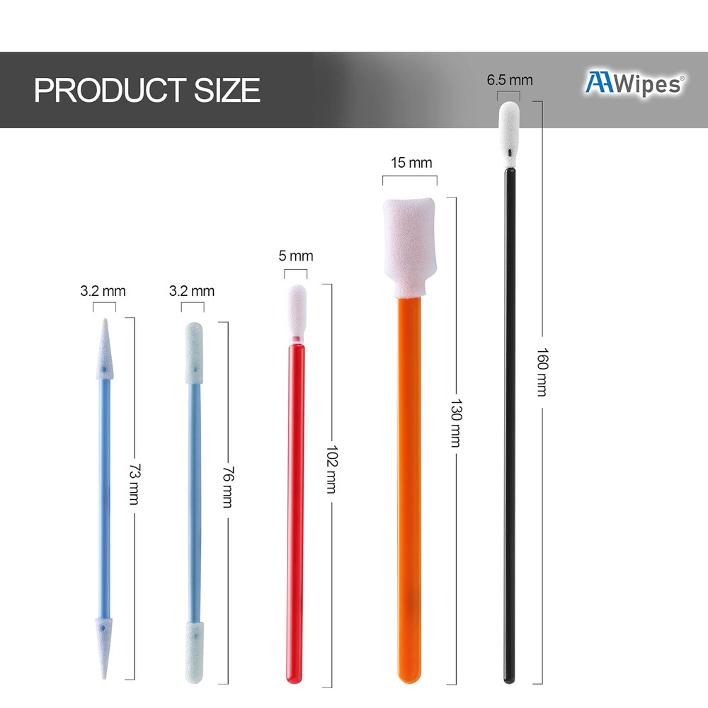 Cleanroom Foam Tip Swab Set (5 Colors & Styles, 100 Pack) - Assorted Multi-Use C