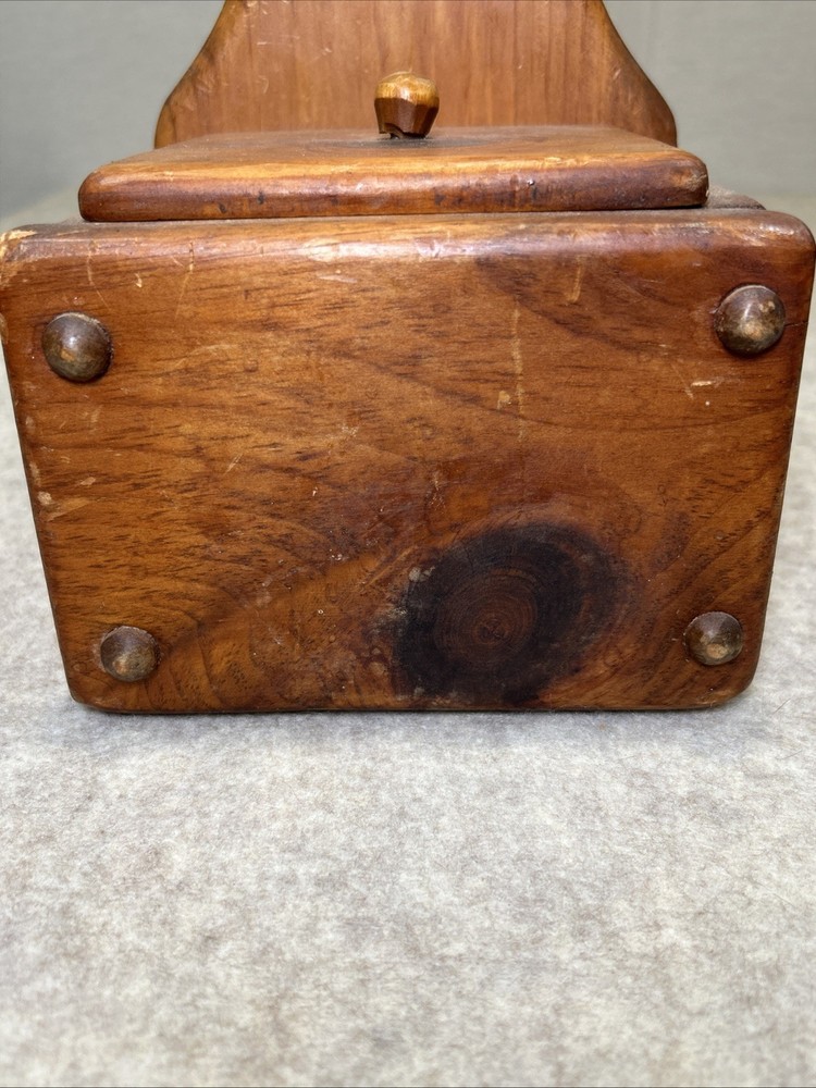 Primitive Antique Rustic Salt Box Handmade Wall Hanging Solid Wood