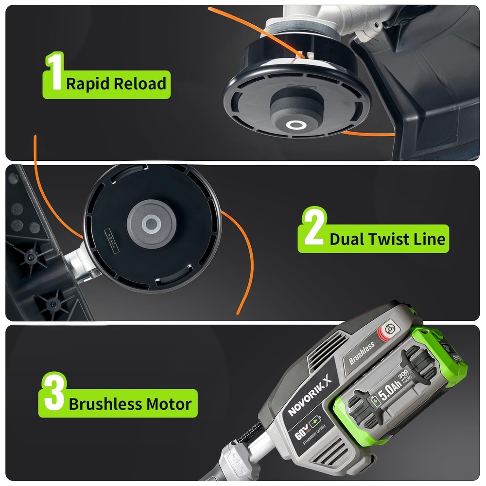 60V Cordless String Trimmer 17" Trimmer Weed Wacker, 2-Speed Brushless Weed E...