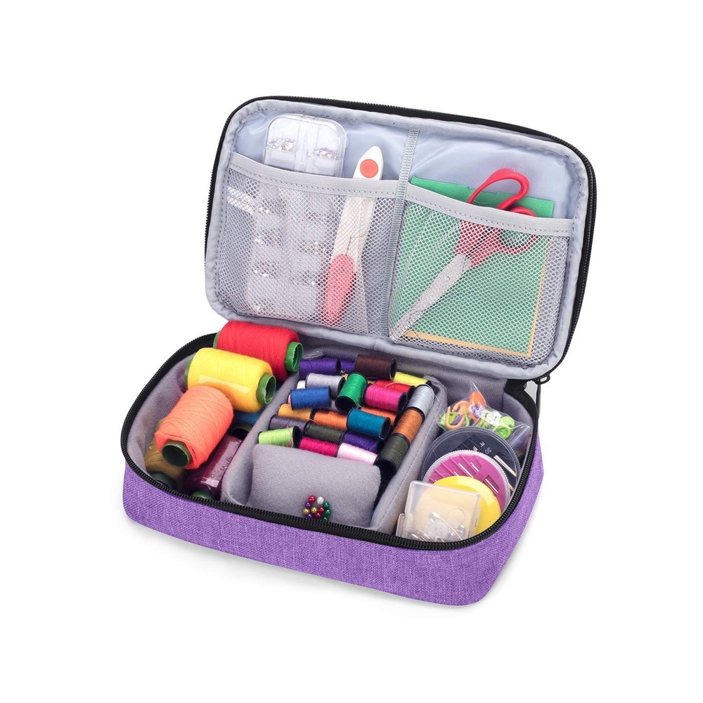 Double-Layer Sewing Organizer for Needles, Scissors, Thread, Tools, Purple