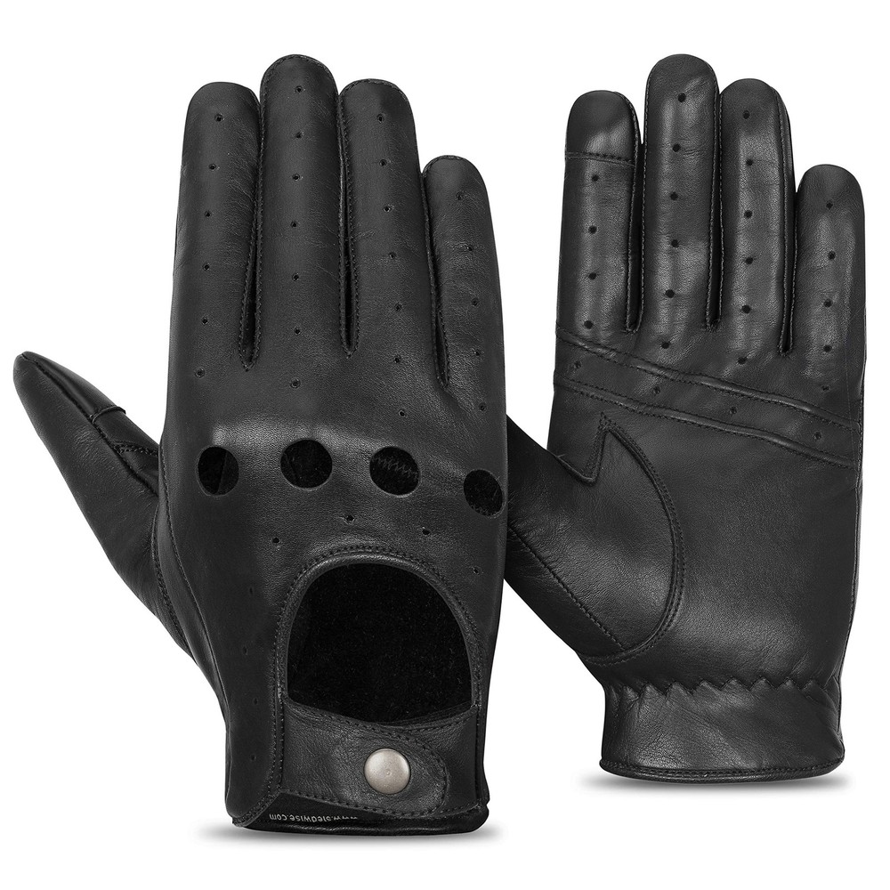 Driving Gloves Men - 100% Cowhide, Touchscreen Texting Unlined Small, Black