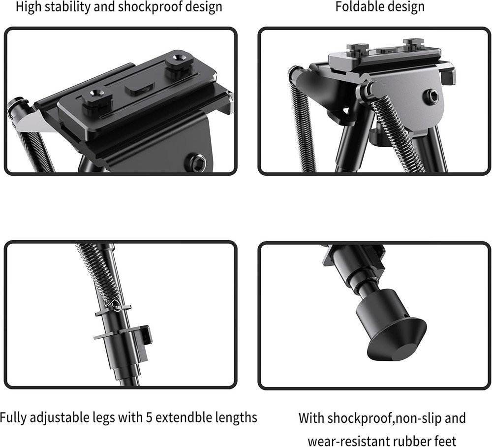 6-9 Inch Adjustable Bipod for M-Rail - Shockproof & Easy Install