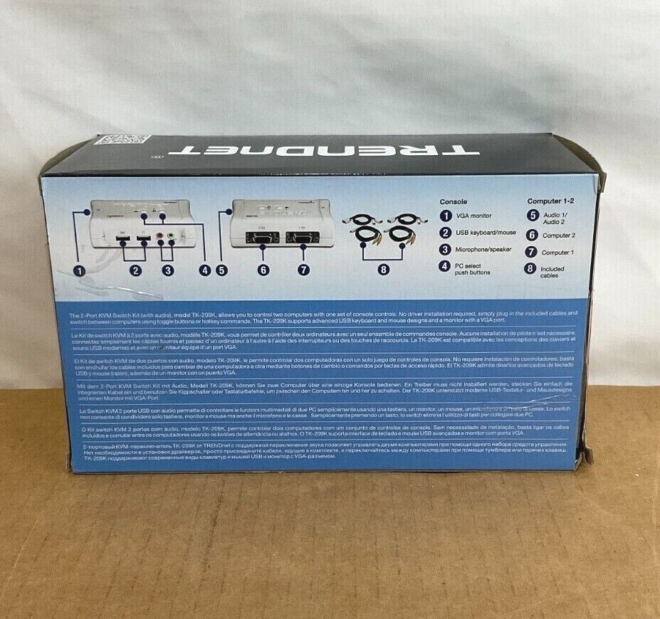 TRENDnet 2 port KVM Switch With Audio TK-209K ✅❤️️✅❤️️ New! Sealed Inside!