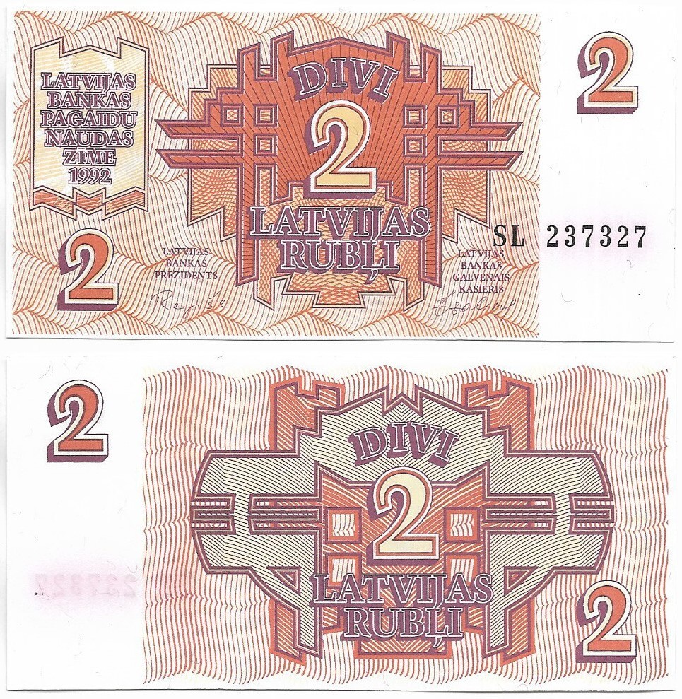 Latvia 1992 2 Rubles Banknote P-36 UNC