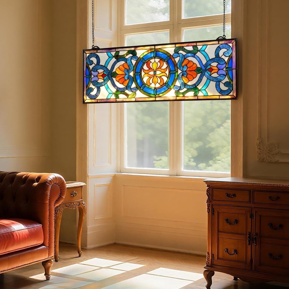 Tiffany Style Stained Glass Window Panel Hanging Transom