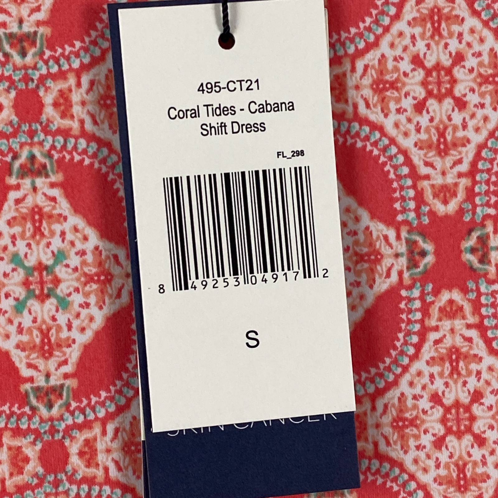 Cabana Life Coral Tides Shift Dress Size Small 3/4 Sleeves Nylon Stretch