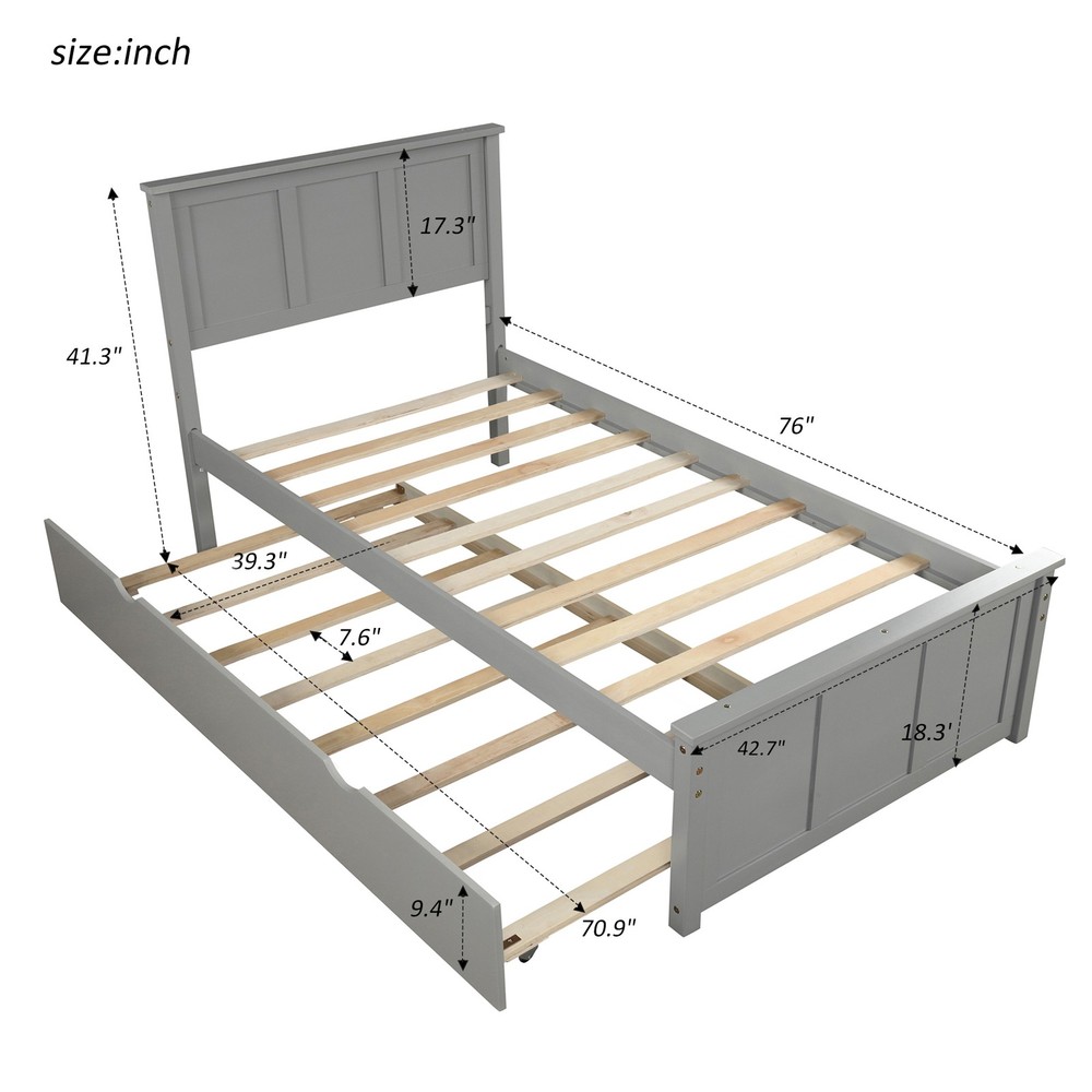 Platform Bed with Trundle Twin Size Frame