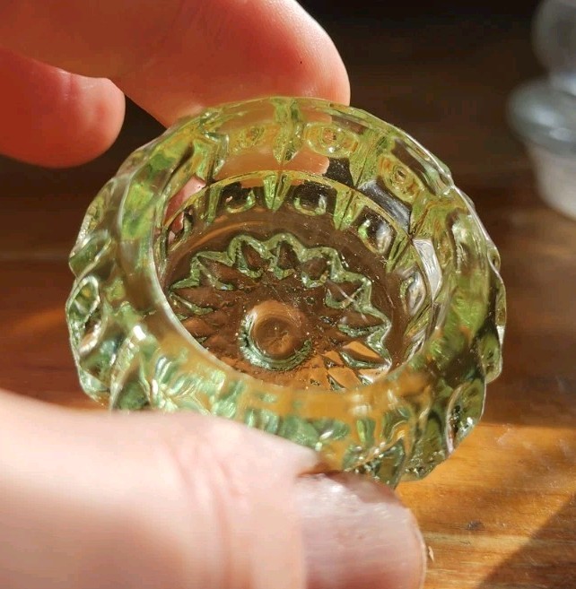 Key Lime Salt Dip 1 1/2" UV Shine Piink Westmoreland Mould Wilkerson Glass