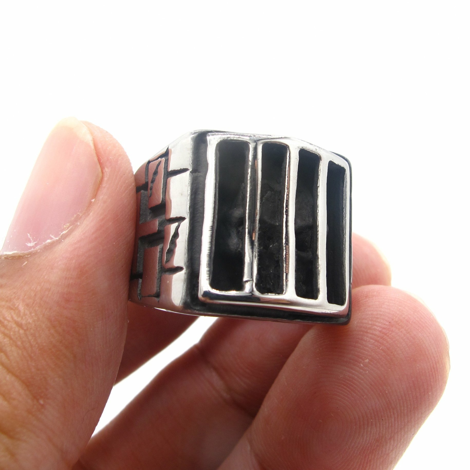 MENDEL Mens Punk Prisoner Skull Ring Band Stainless Steel Convict Jail Inmate