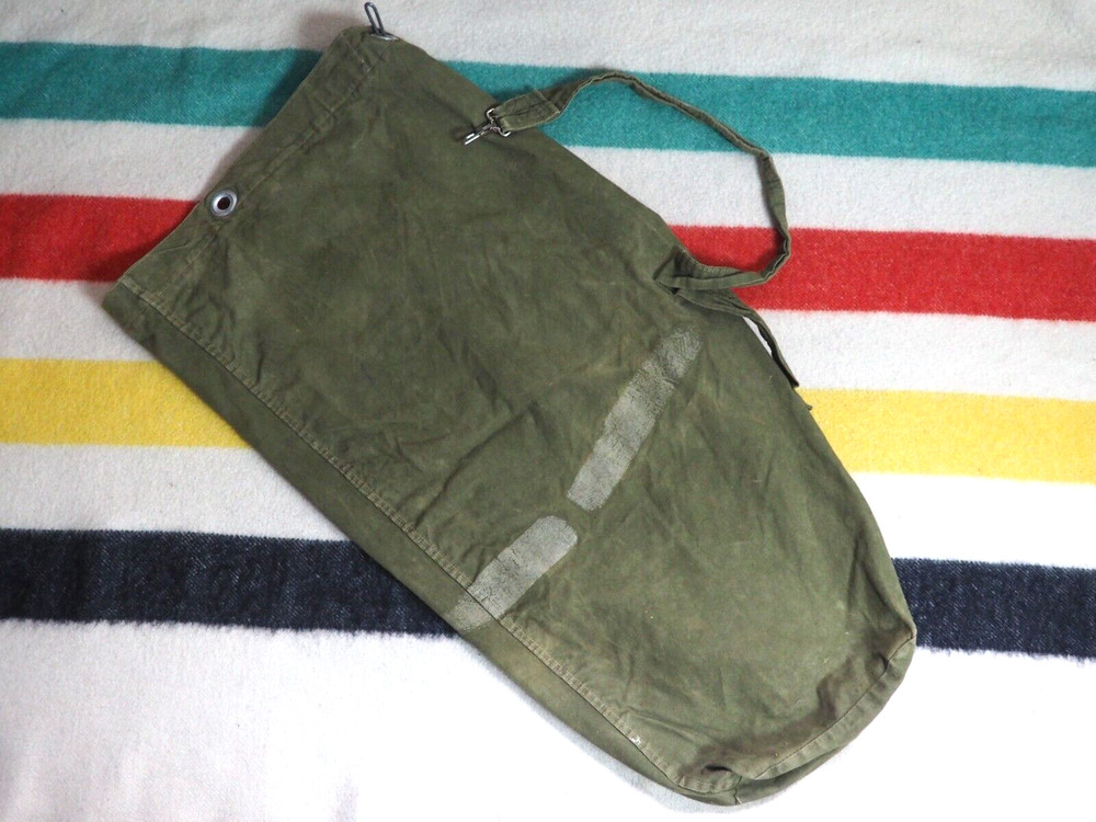 VTG 40s WW2 Olive Green Named Faded Military Army Duffle Sea Bag 34x18